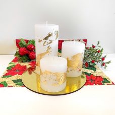 trio de velas cilindrica branca folha ouro